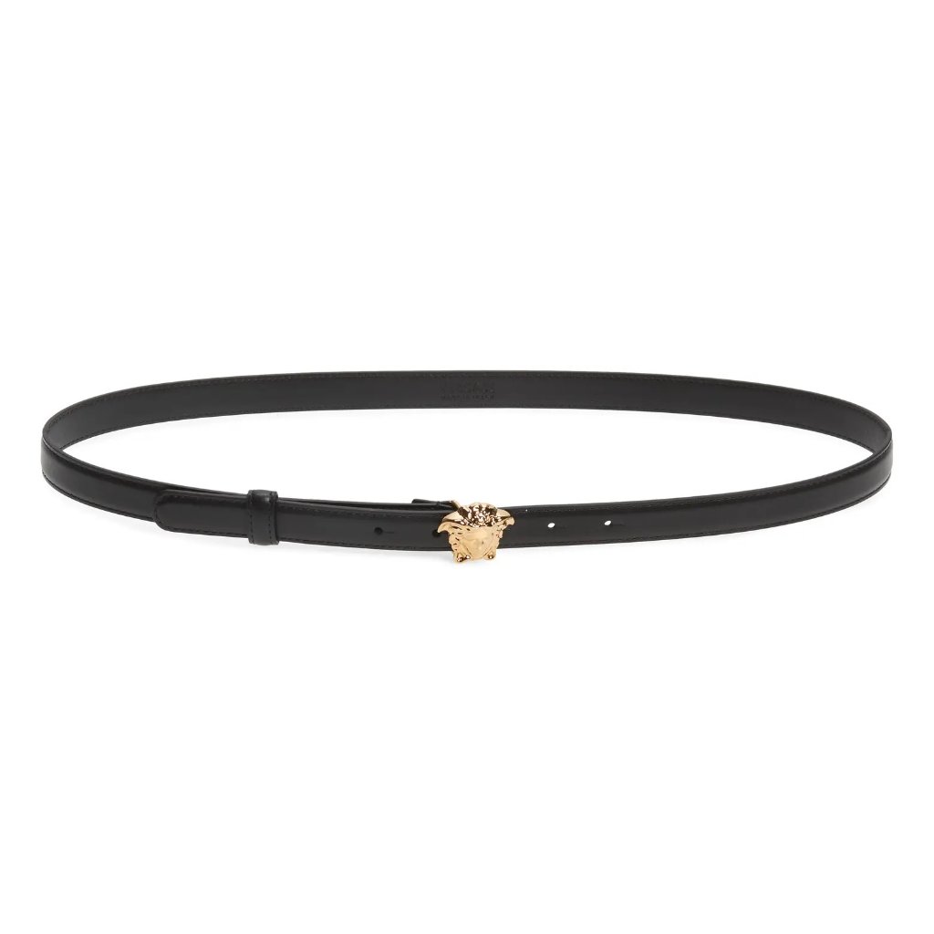 Versace Medusa Skinny Leather Belt In Black New